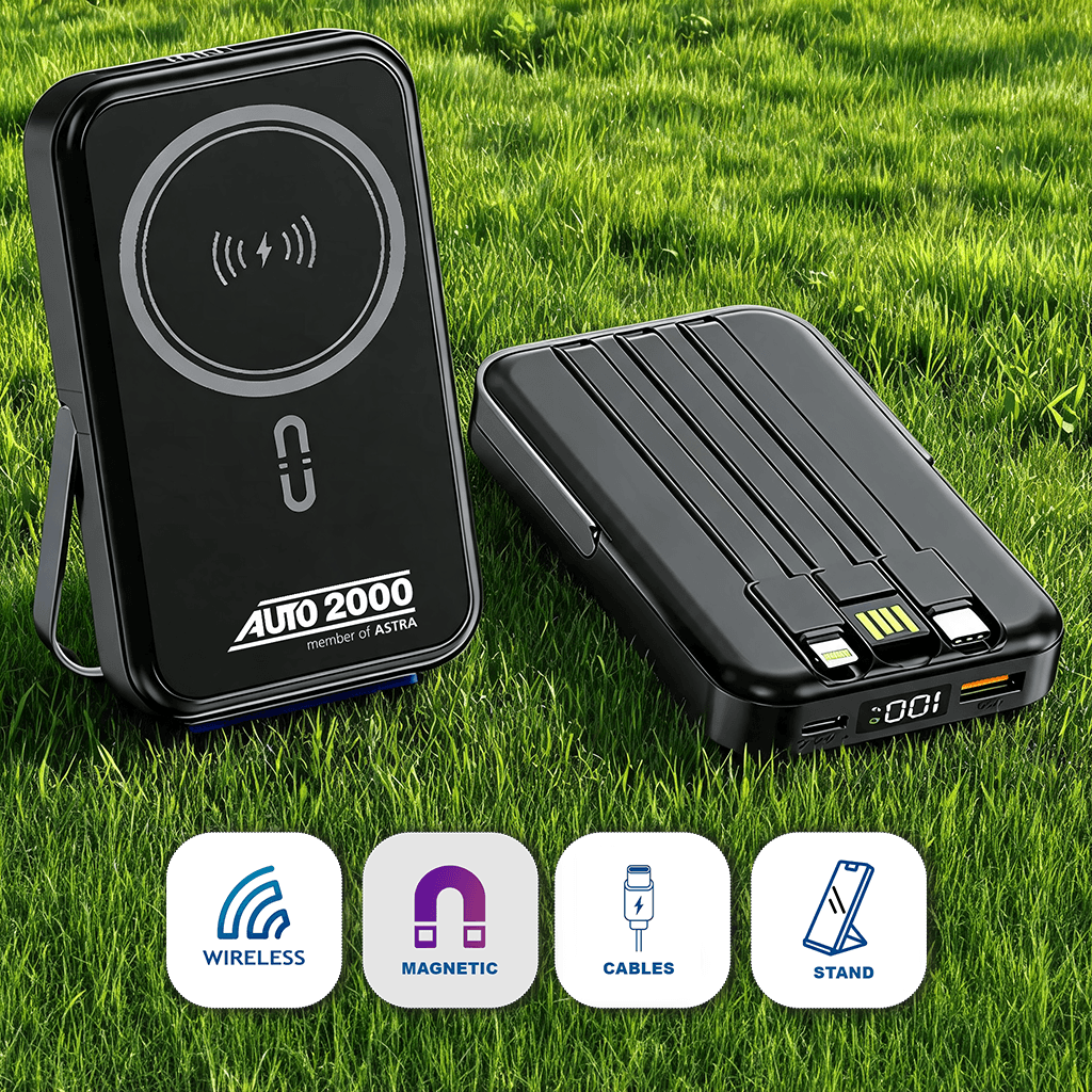 Powerbank Wireless Magnetik Supreme 10.000 mAh dengan Kabel & Stand - cetak logo