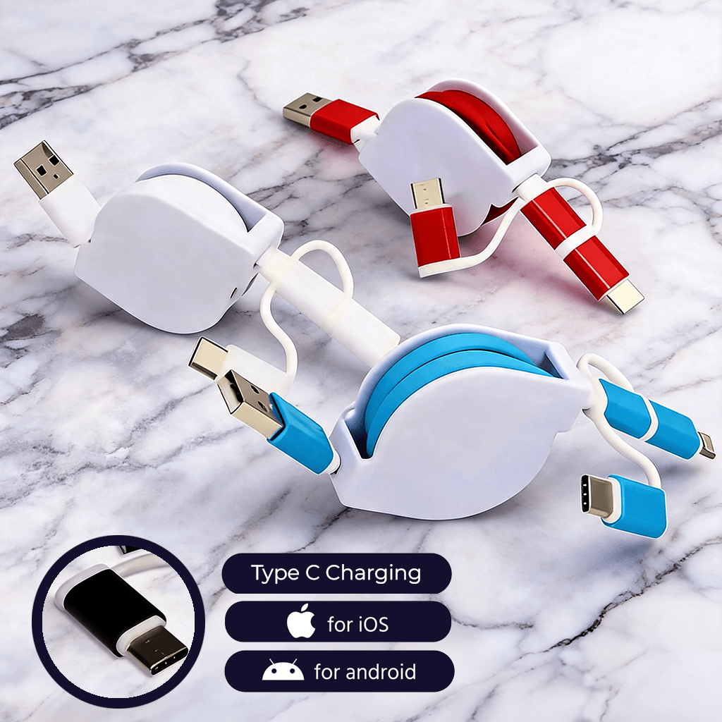 Kabel Charger Retraktabel (dengan Type-C) - cetak logo