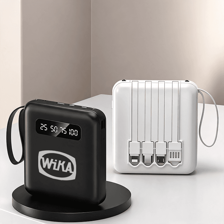 Powerbank Praktis 10.000 mAh dengan Kabel - cetak logo