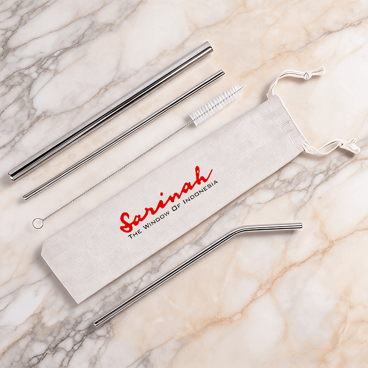 Set Sedotan Logam dalam Pouch Kanvas - cetak logo