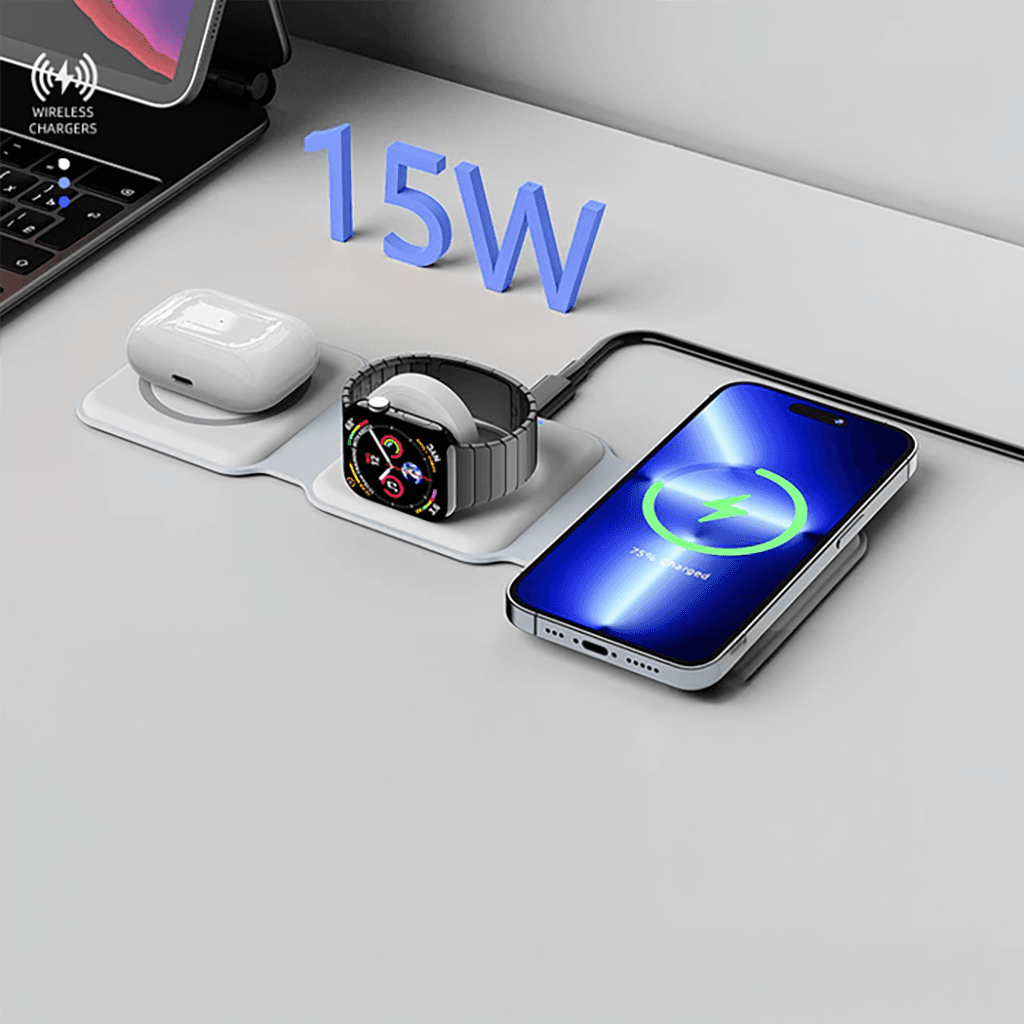 Magnetic Wireless Charger 3in1 Foldable 15W - cetak logo - Image 1
