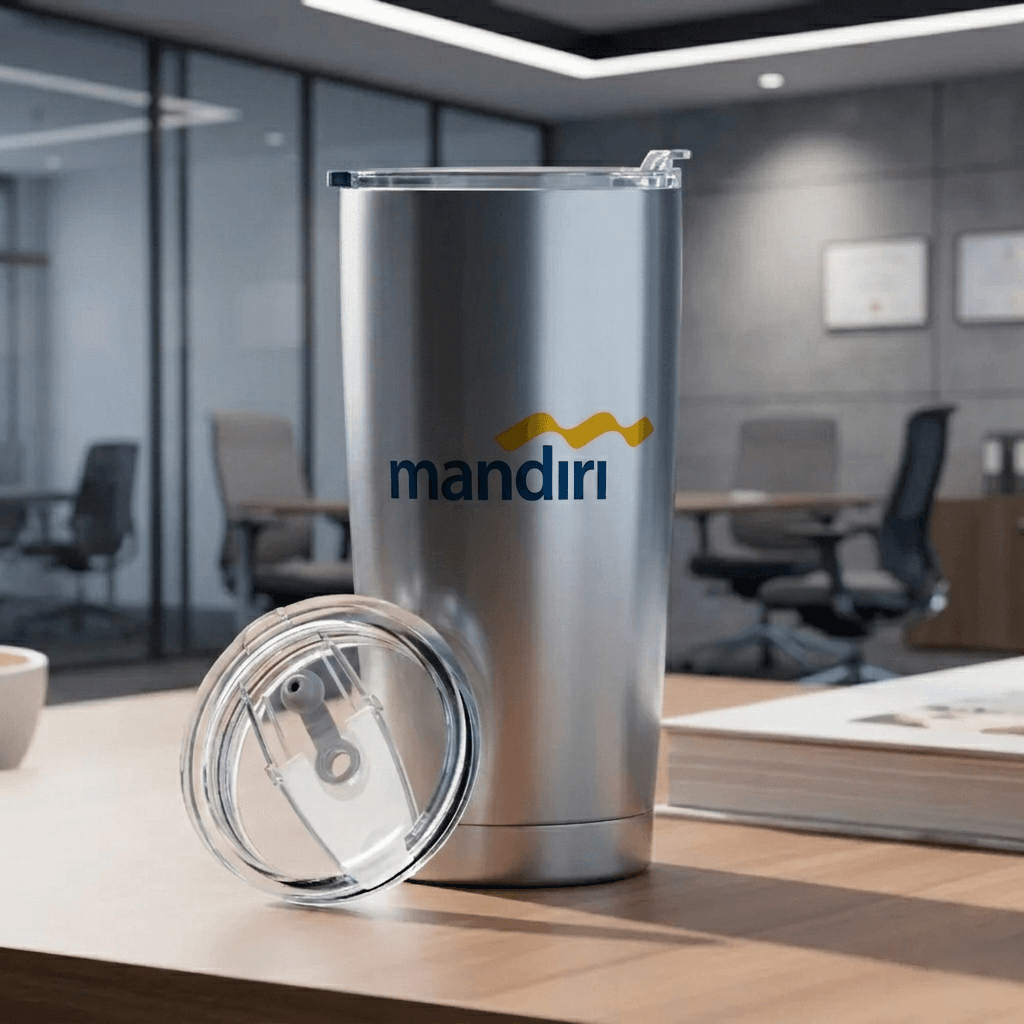 Tumbler Stainless Steel Termal Ganda 580ml dengan Tutup (Straw Friendly) - cetak logo